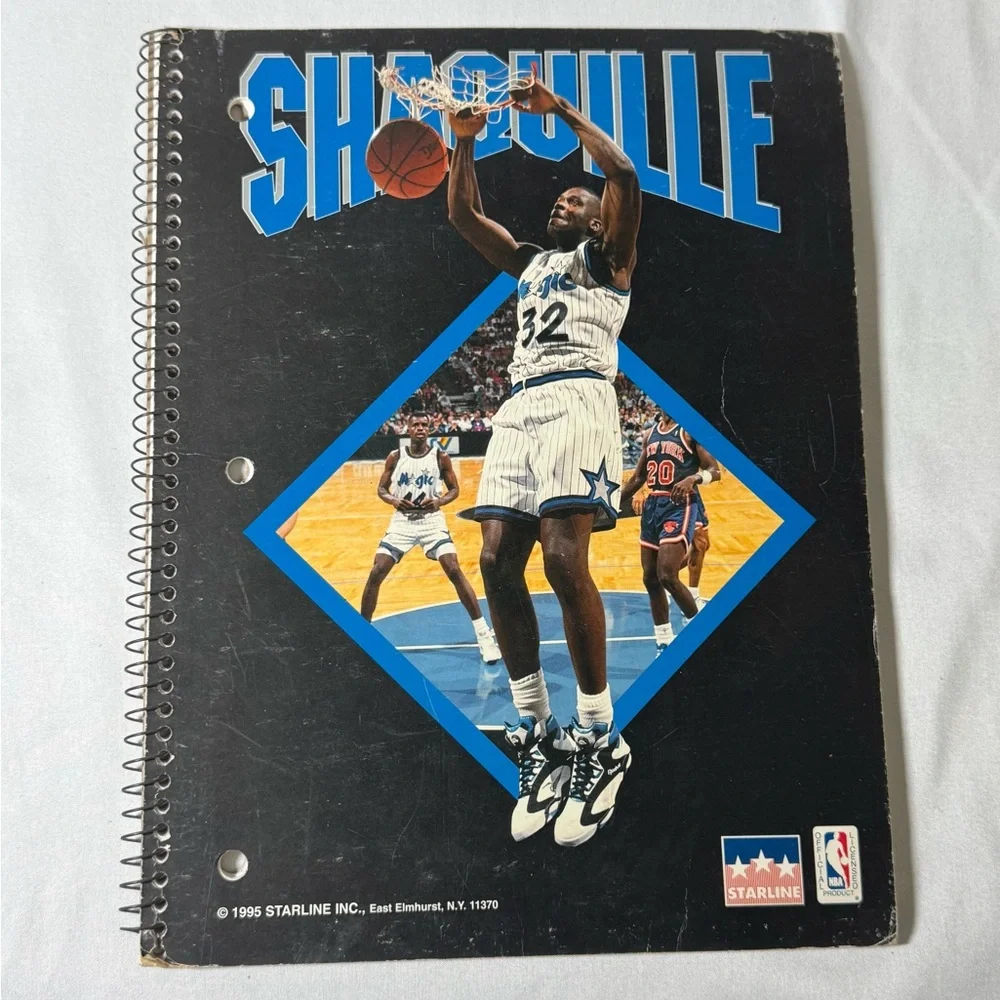 VINTAGE SHAQUILLE O’NEAL ORLANDO MAGIC NOTEBOOK. USA MADE 1995 STARLINE NBA DUNK